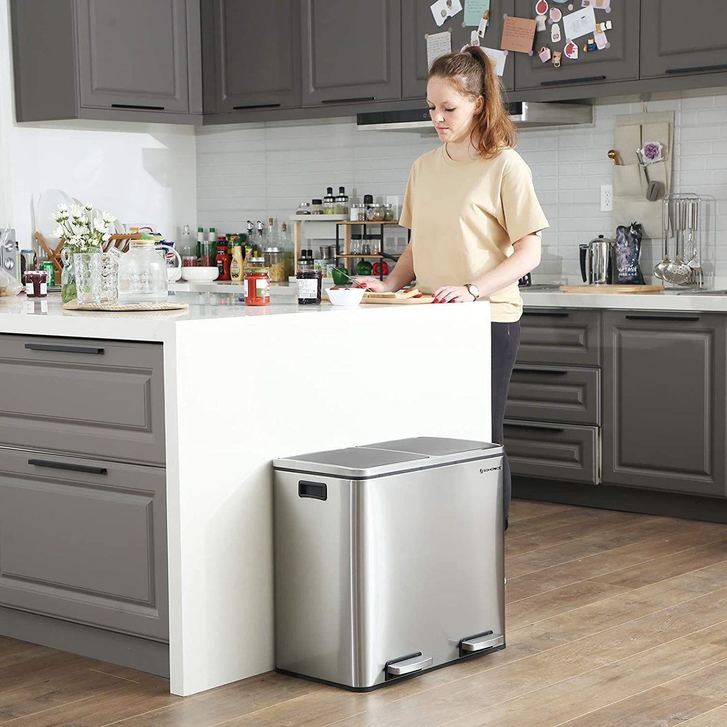 Nancy's Dubbele Afvalbak RVS - Pedaalemmer - 2x 24L