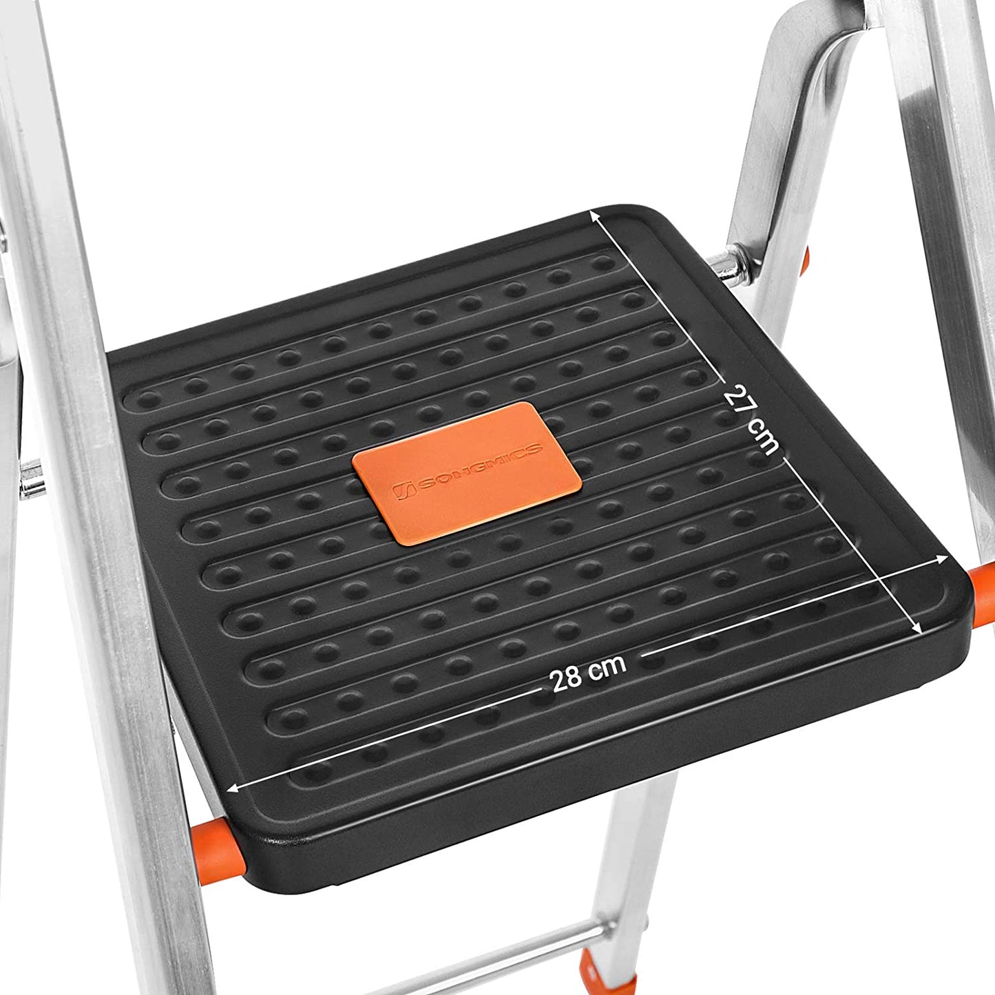 Nancy's Caintown Ladder - 4 Treden - Aluminium - Trapladder - Gereedschapsbakje - Anti-Slip - Zwart - Oranje - 44 x 11,5 x 156 cm