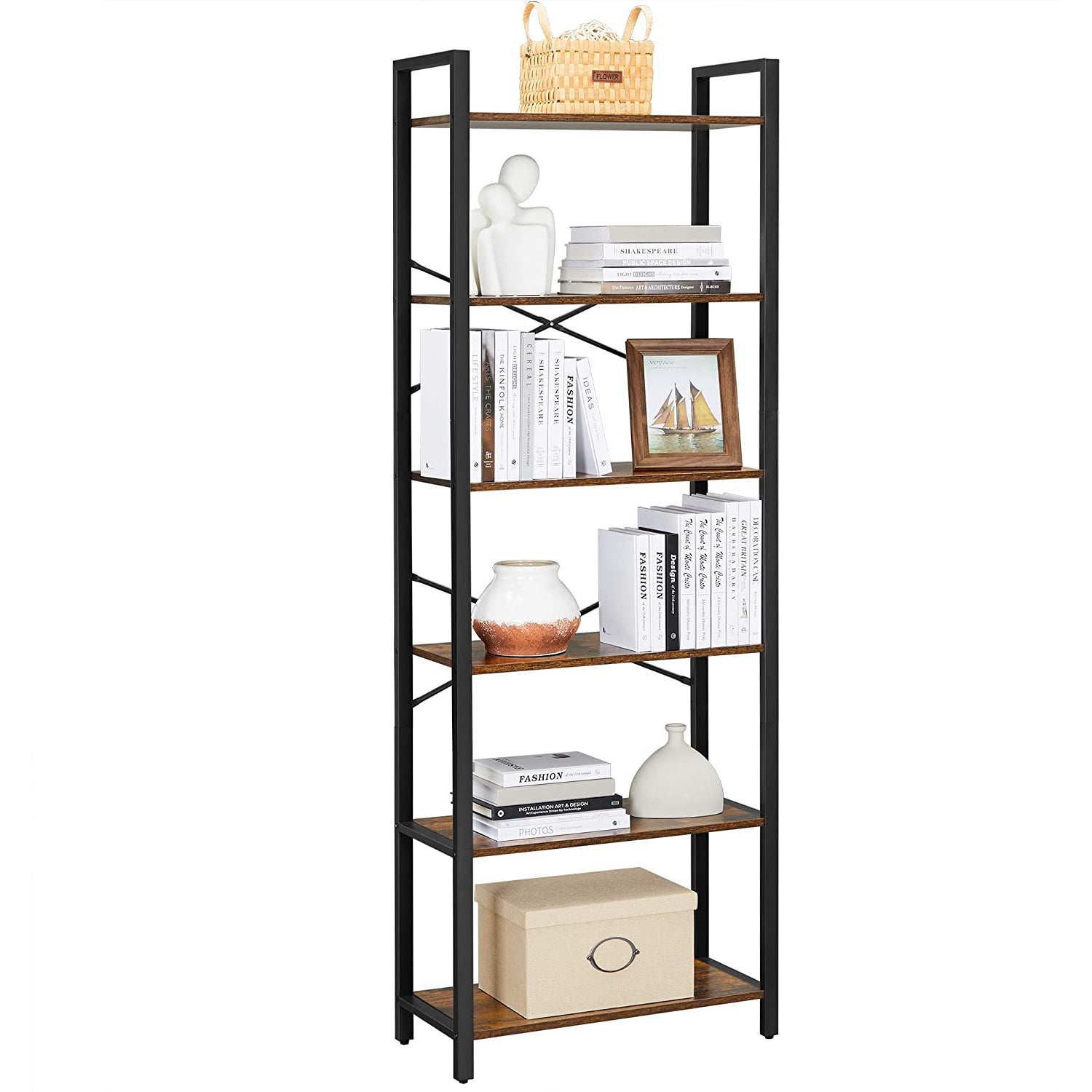 Nancy's Bloomington Boekenkast - Opbergkast - Wandkast - Hout / Staal - ± 65 x 30 x 185 cm