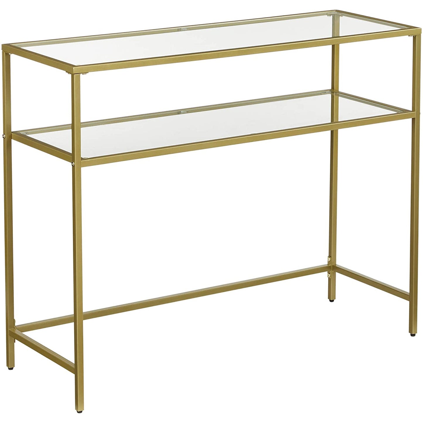 Nancy's Goldfield Console Tafel - Bijzettafel - 2 Niveaus - Gehard Glas - Metalen Frame - Verstelbare Poten - Goud - 100 x 35 x 80 cm