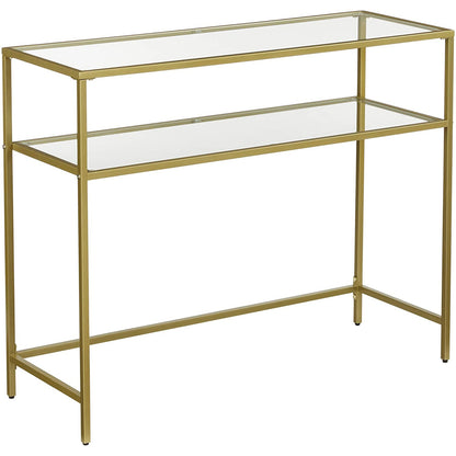 Nancy's Goldfield Console Tafel - Bijzettafel - 2 Niveaus - Gehard Glas - Metalen Frame - Verstelbare Poten - Goud - 35 x 100 x 80 cm