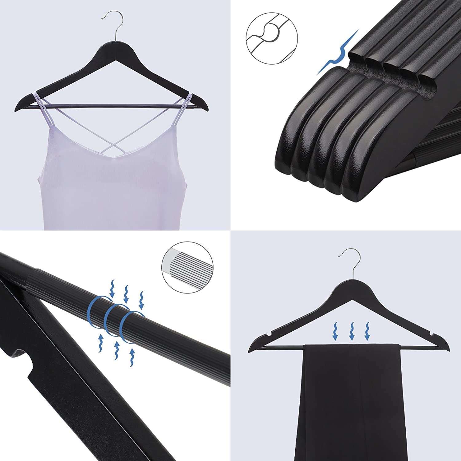Nancy's Esdoornhouten Kledinghangers - 20 Stuks - Rokinkepingen - Broekbrug - Draaibaar - Kleding - Pak - Jas - Broek - Zwart
