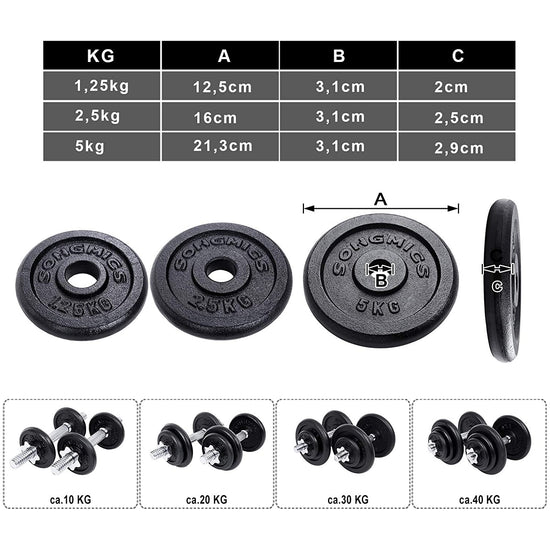 Halterset 40 kg, gewichten, verstelbare halters, set voor dames en Halterset 40 kg, gewichten, verstelbare halters, set voor dames en