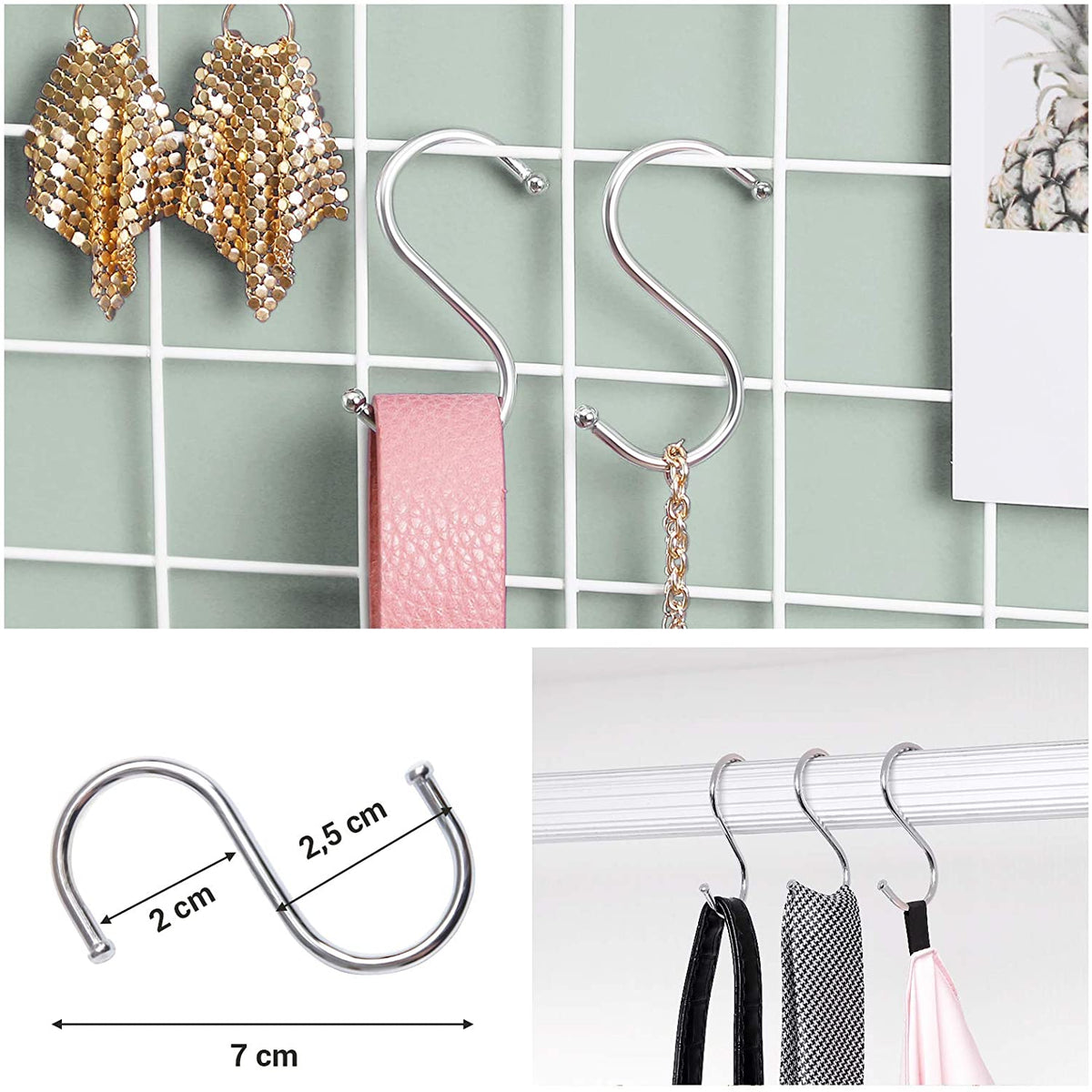 Nancy's Garvey Fotorek - Wandrooster - Wanddecoratie - Draadgaas - S-Haken - Klemmen - Wit - 69 x 49 x 35 cm