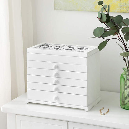 Boîte à bijoux en bois Nancy's XXL 6 couches avec miroir - Organisateur de bijoux - Boîte à bijoux - Rangement de vos bijoux - 31,5 x 26,5 x 19,5