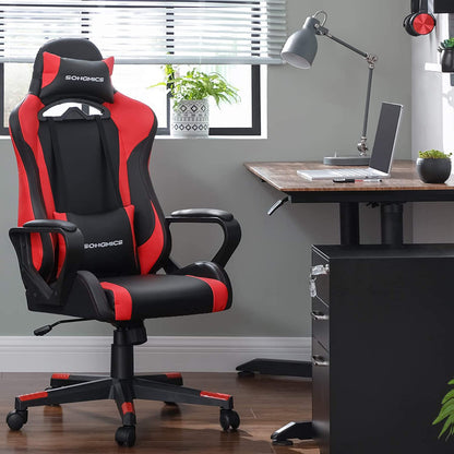 Nancy's Butcher Gaming chair - Chaise de bureau - Chaise pivotante - Coussin lombaire - Ergonomique - Hauteur réglable - Rouge - Noir - Simili cuir - 71 x 63 x (120-130)