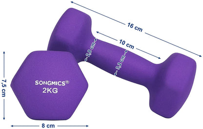 Nancy's Hybla Dumbbells - Halterset - Gewichten - Set van 2 - Paars - 2 KG per stuk