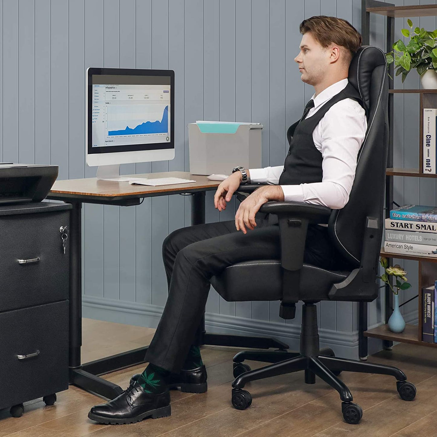 Nancy's Luxe Bureaustoel - Ergonomische Bureaustoelen - Bureaustoelen Voor Volwassenen - Game Stoel - Directiestoel - Zwart - Leer