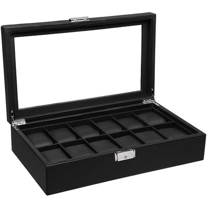 Nancy's Frank Hill Watch Box - Rangement pour montres - 12 Compartiments - Velours - PU - Boucle Métal - Noir - 36,2 X 9 X 21,3 cm