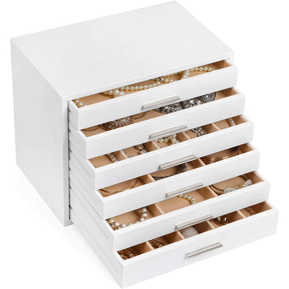 Nancy's Ennis Sieradendoos - Sieraden Organizer - 6 Lades - Kettingen - Oorbellen - Armbanden - Wit