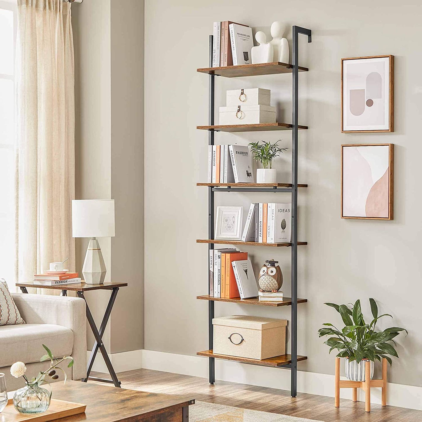 Nancy's Wellington Bookcase - Ladder cabinet - Wall cabinet - Book rack - Storage space - Industrial - Brown - Engineered Wood - Metal - 60 x 30 x 204.8 cm