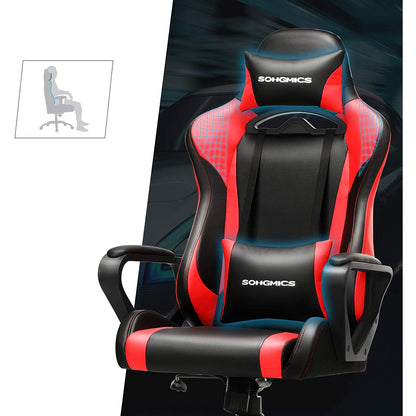 Nancy's Butcher Gaming chair - Chaise de bureau - Chaise pivotante - Coussin lombaire - Ergonomique - Hauteur réglable - Rouge - Noir - Simili cuir - 71 x 63 x (120-130)