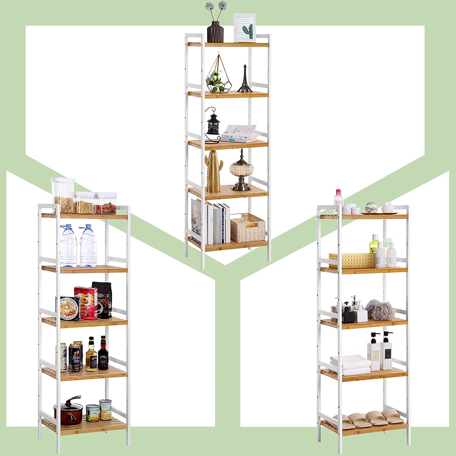 Nancy's Camp Creek Wandkast - Opbergrek - Keukenkast - Bamboe - Wit - ± 45 x 30 x 140 cm