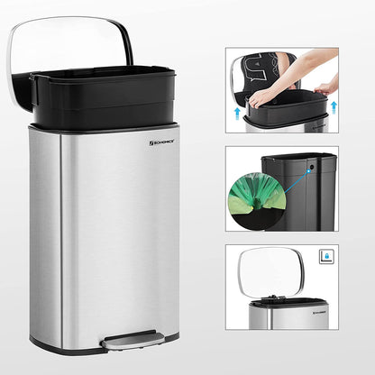 Nancy's Greenland Trash Can - Pedal bin - 50L - Steel - Inner bin - Airtight - Waterproof - Silver - 42.4 x 32 x 65 cm 