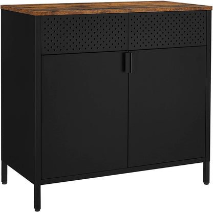 Nancy's Chateh Dressoir - Sideboard - Opbergkast - Magnetische Sluiting - Verstelbare Planken - Metaal - Bewerkt Hout - Bruin - Zwart - 80 x 40 x 76 cm