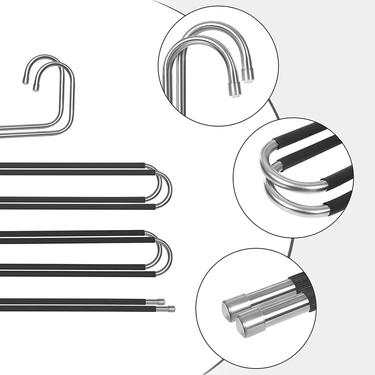 Nancy's Luxe Broekhangers - Set Van 4 - Voor 5 Broeken Per Stuk - S-Vorm - Anti-Slip - Zwart - RVS
