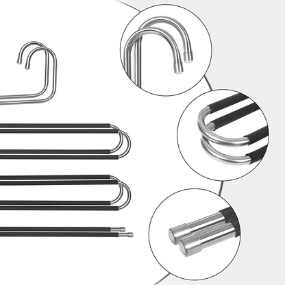 Nancy's Luxe Broekhangers - Set Van 4 - Voor 5 Broeken Per Stuk - S-Vorm - Anti-Slip - Zwart - RVS