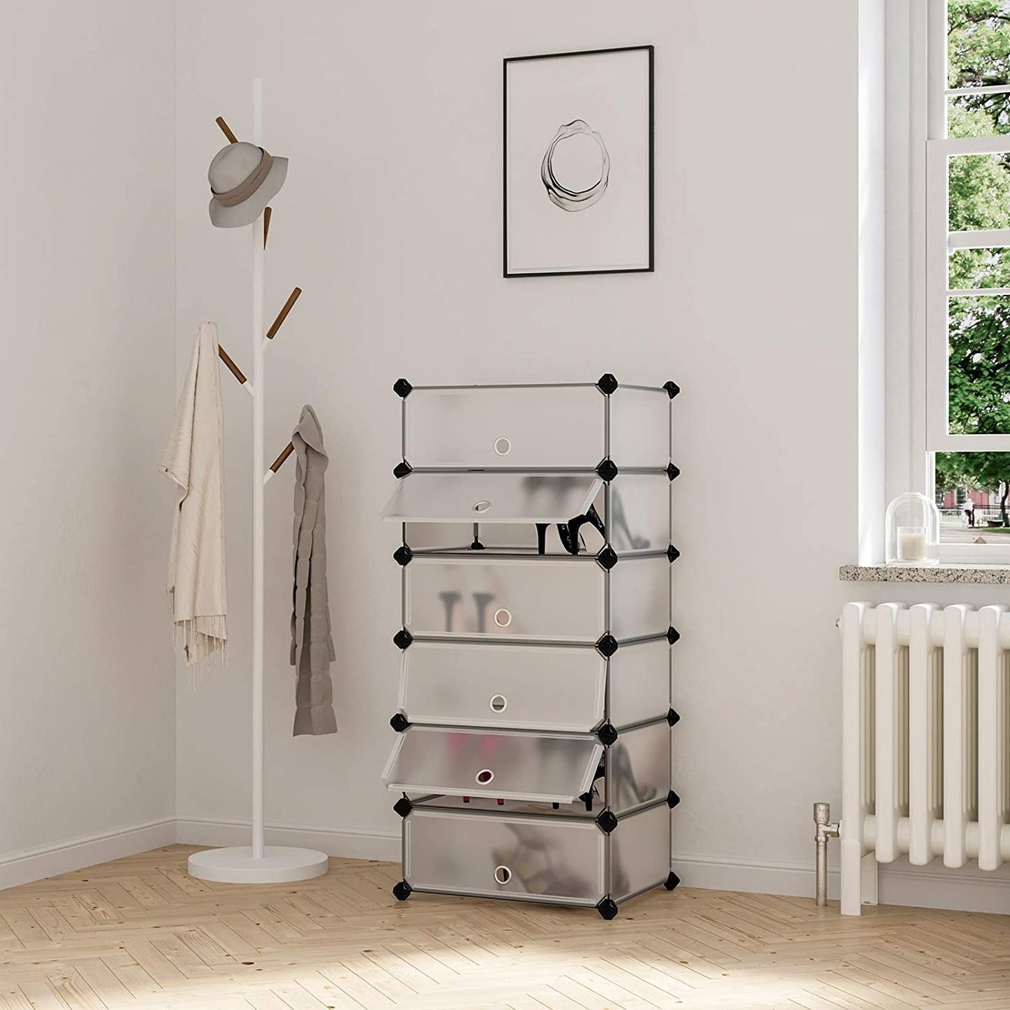 Nancy's Colchester Opbergrek - Schoenenrek - 6 Vakken - 43 x 31 x 105 cm - Wit Transparant - Kunststof