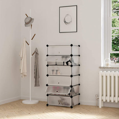 Nancy's Colchester Opbergrek - Schoenenrek - 6 Vakken - 43 x 31 x 105 cm - Wit Transparant - Kunststof