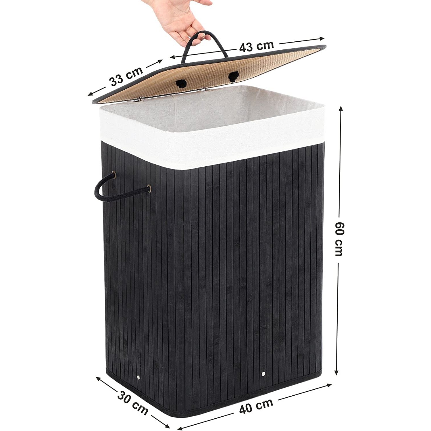 Nancy's Vermoim Wasmand - Wasbox - Uitneembare Waszak - Zwart - Bamboe - 72 Liter