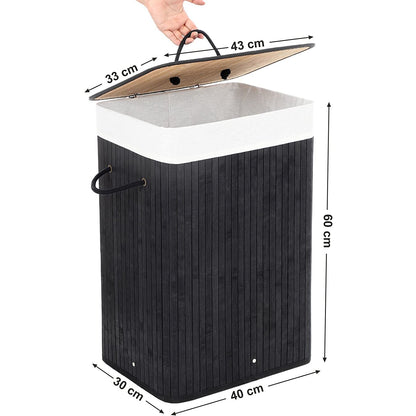 Nancy's Vermoim Wasmand - Wasbox - Uitneembare Waszak - Zwart - Bamboe - 72 Liter