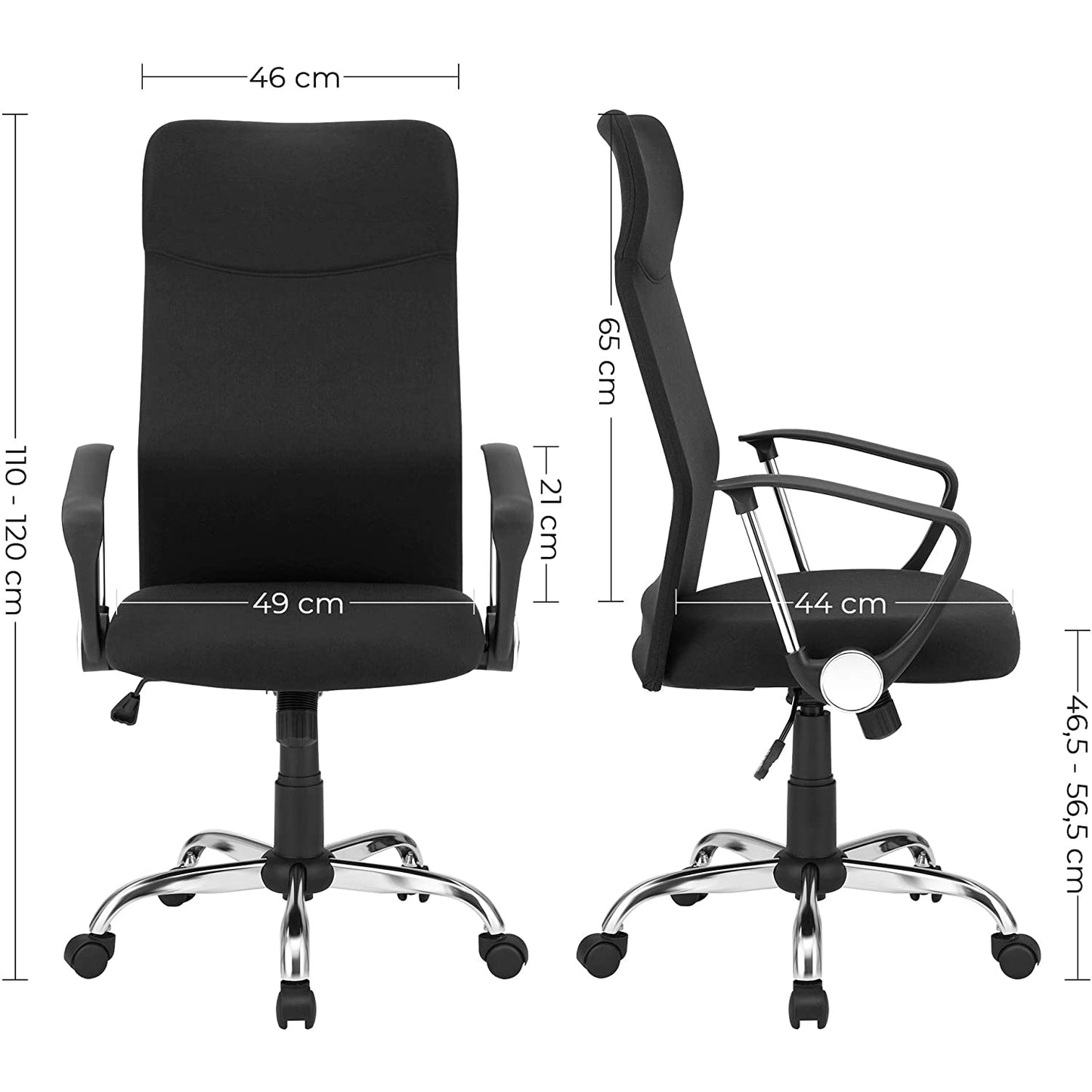 Nancy's Cheminis Bureaustoel - Draaistoel - Ergonomisch - Directiestoel - Hoogte Verstelbaar - Gestoffeerd - Zwart - 63 x 63 x (110-120) cm