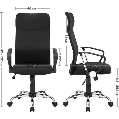 Nancy's Cheminis Bureaustoel - Draaistoel - Ergonomisch - Directiestoel - Hoogte Verstelbaar - Gestoffeerd - Zwart - 63 x 63 x (110-120) cm