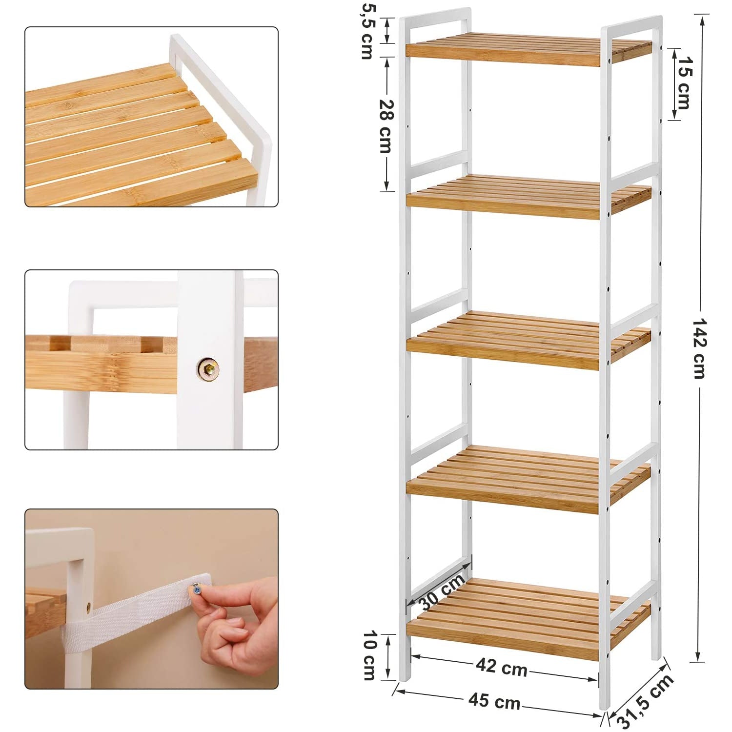 Nancy's Camp Creek Wandkast - Opbergrek - Keukenkast - Bamboe - Wit - ± 45 x 30 x 140 cm