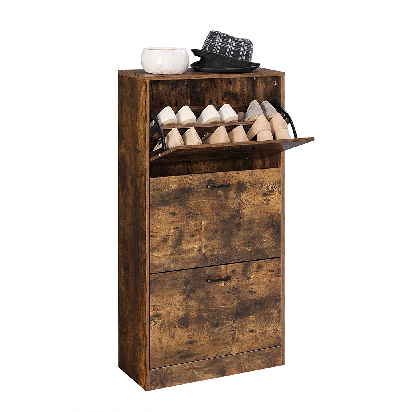 Nancy's Forks Shoe Cabinet - Organizer - 3 Swinging Doors - Brown - Engineered Wood - 60 x 24 x 120 cm