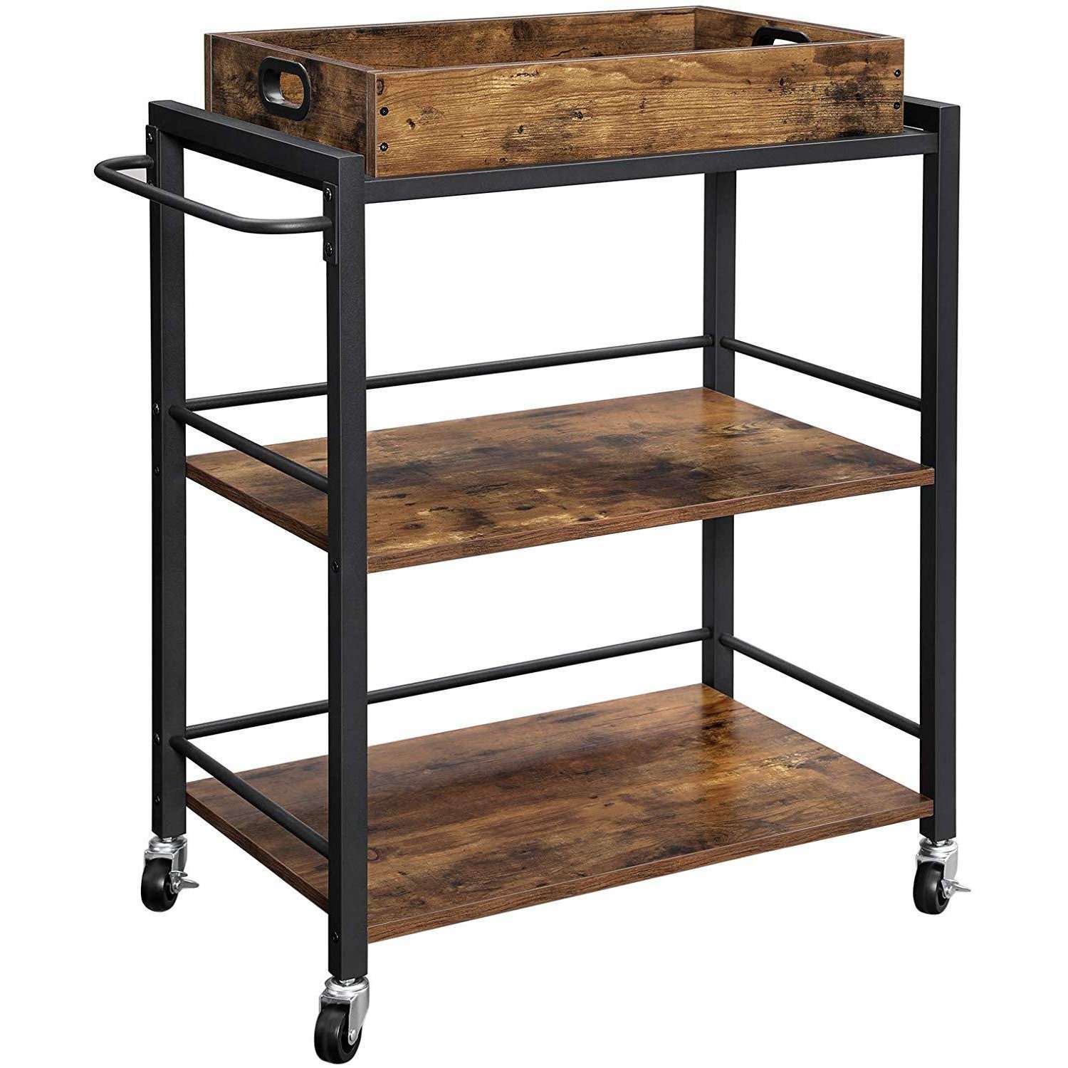 Nancy's Salem Vintage Keukenwagen - Serveerwagen - Keukentrolleys - Vintage Bruin / Zwart - ± 65 x 40 x 85 cm
