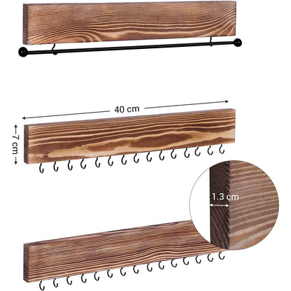 Nancy's Foxtrap Sieradendisplay - Sieradenhouder - Wandmontage - Set Van 3 - 30 Haken - Oorbellen - Kettingen - Bruin - 40 x 1,3 x 7 cm