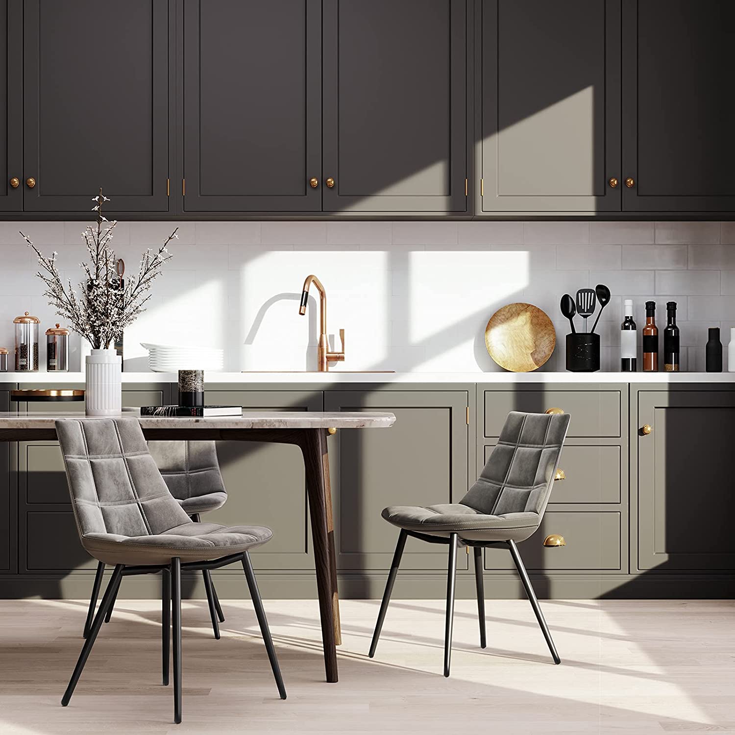 Nancy's Georgian Eetkamerstoelen - Set Van 2 - Keukenstoelen - Grijs - Fluweel