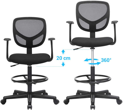 Nancy's Haypook Office chair - Swivel chair - Work stool - Ergonomic - Armrests - Height adjustable - Footrest - Black - Plastic - Fabric - 64 x 64 x 97-117 cm 