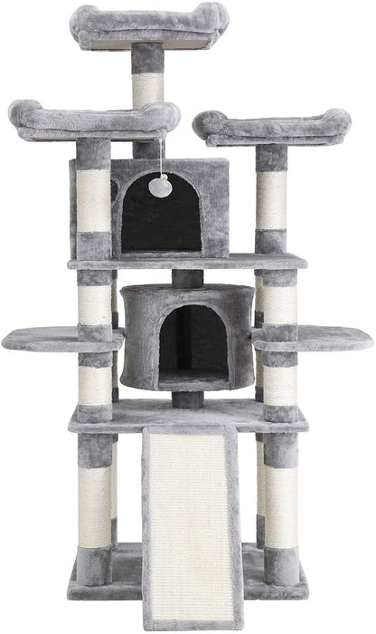 Nancy's Cheddar Cat Tree - Scratching Post - Cat Cave - 6 Levels - Gray - Beige - Engineered Wood - Sisal - Plush - 60 x 55 x 172 cm