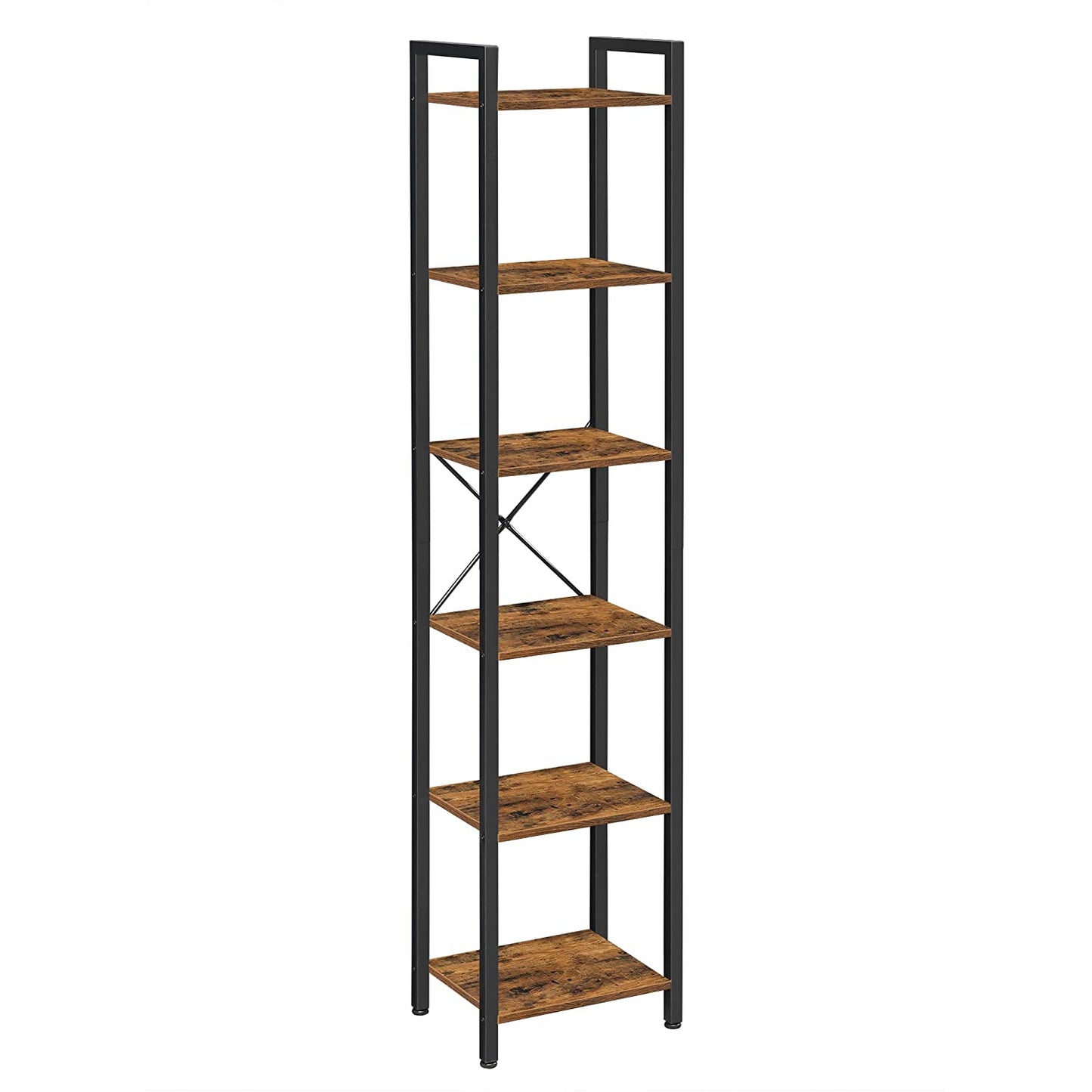 Nancy's Covina Storage Rack - Bookshelf - Open Cabinet - 6 Levels - Vintage - Industrial - Brown - Processed Wood - Metal - 40 x 30 x 178.6 cm