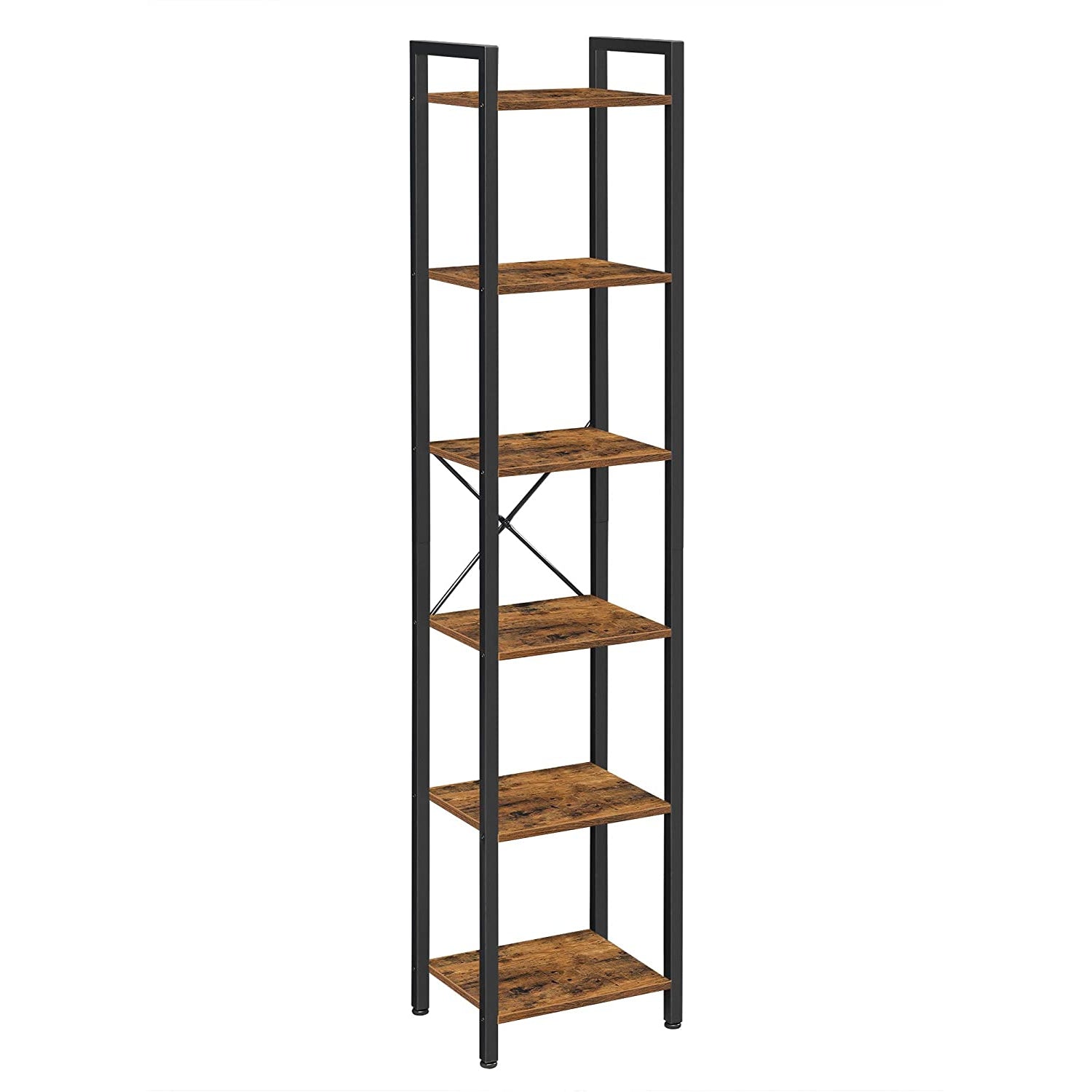 Nancy's Covina Opbergrek - Boekenrek - Open Kast - Wandkast - Bruin / Zwart - ± 40 x 30 x 190 cm