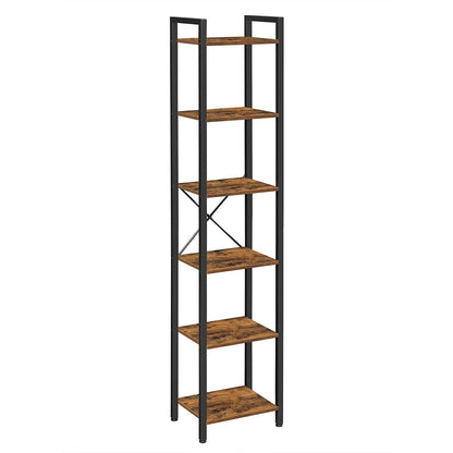 Nancy's Covina Storage Rack - Bookshelf - Open Cabinet - 6 Levels - Vintage - Industrial - Brown - Processed Wood - Metal - 40 x 30 x 178.6 cm