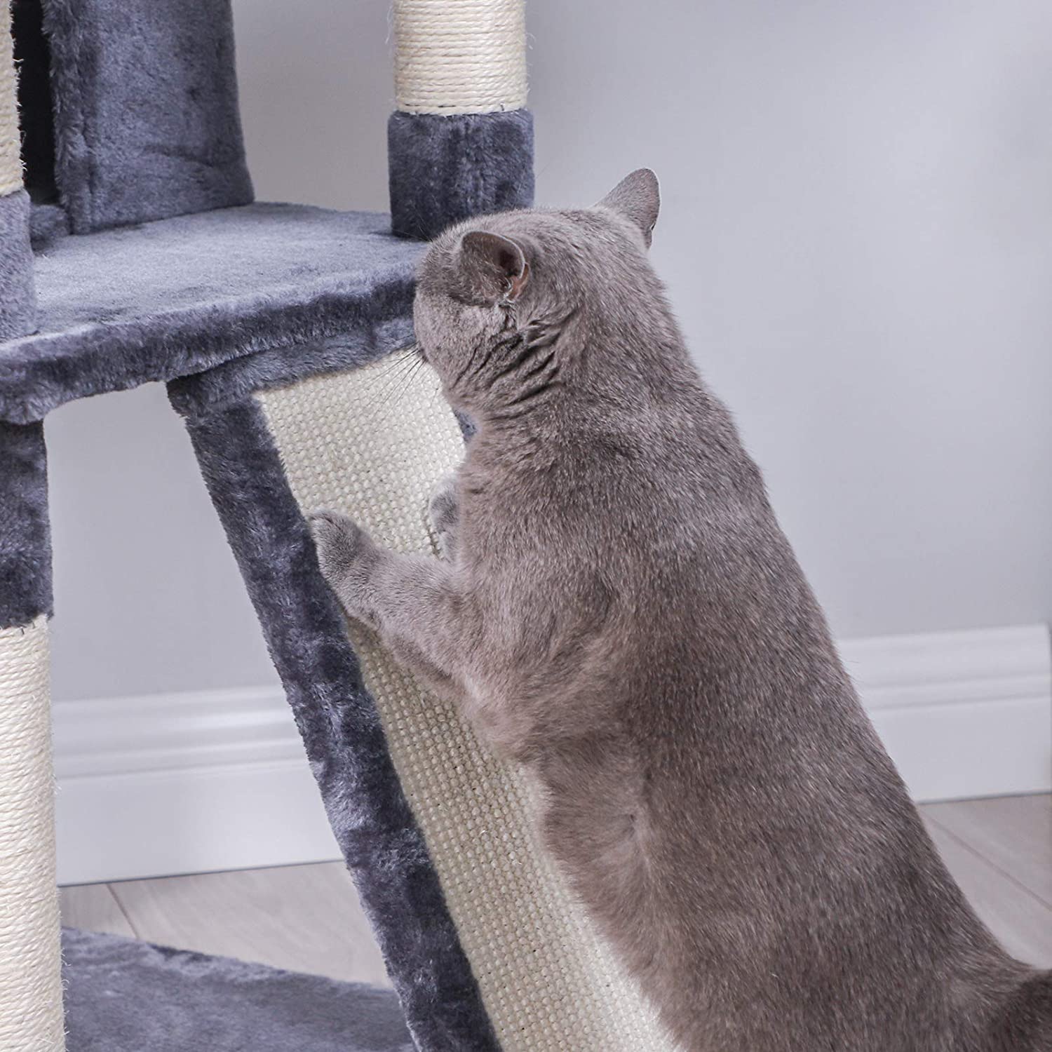 Nancy's Coppett Kattenboom - Krabpaal - 6 Niveaus - Hangmat - Grot - Rookgrijs - 54 x 50 x 168 cm