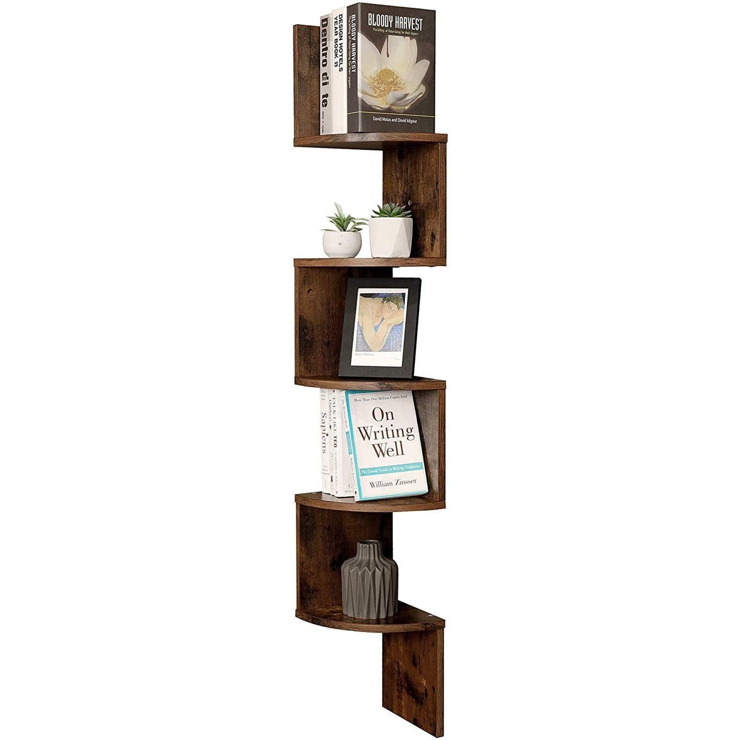 Nancy's Yunaon Boekenregaal - Wandrek - Wandregaal - Boekenplank - Vintage Bruin - ± 20 x 20 x 130 cm