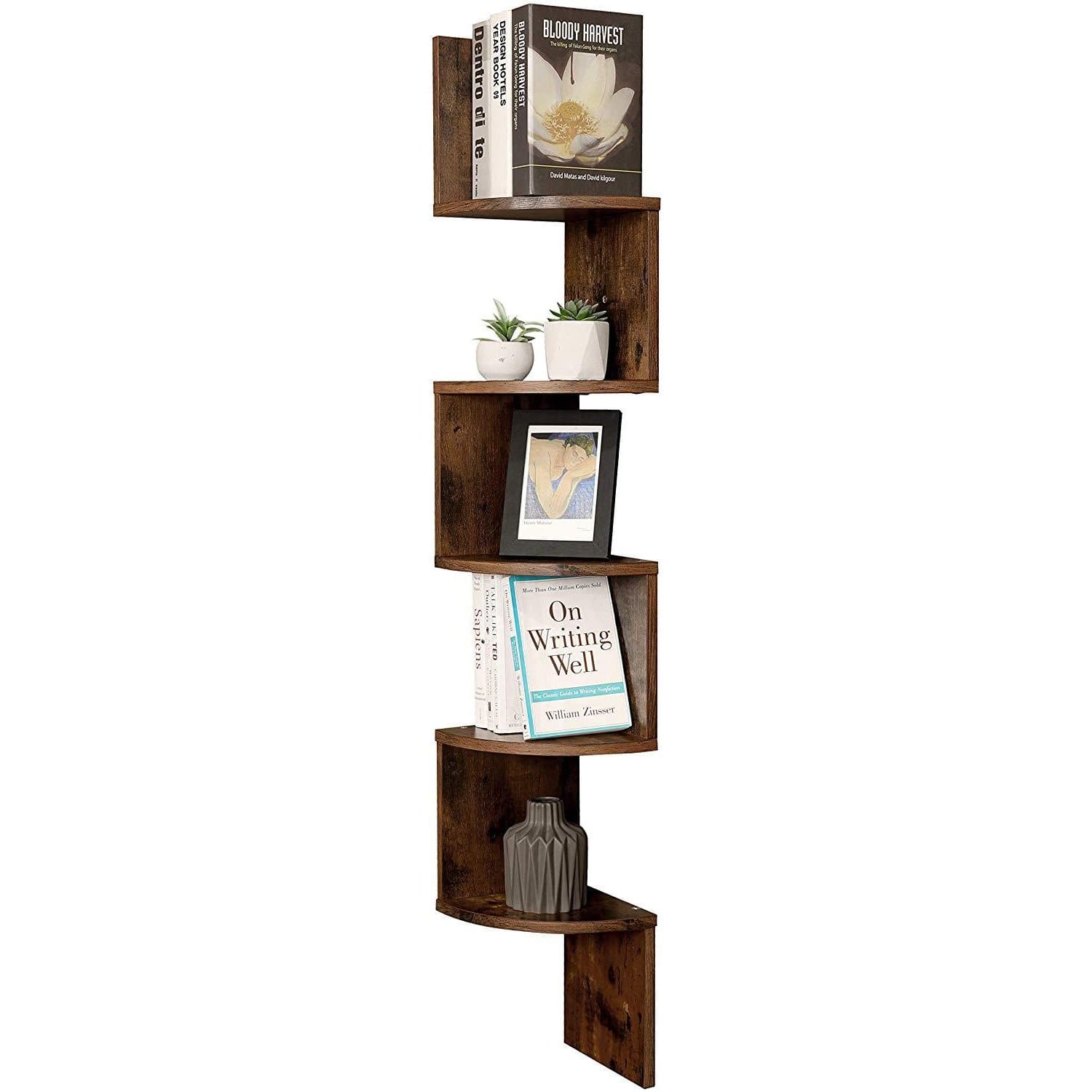 Nancy's Yunaon Boekenregaal - Wandrek - Wandregaal - Boekenplank - Vintage Bruin - ± 20 x 20 x 130 cm