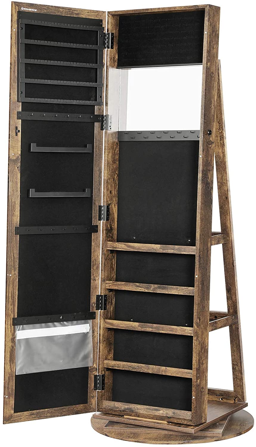 Nancy's Colpitts Sieradenspiegel - Sieradenkast - Spiegelkast - Juwelenkast - Vintage Bruin - ± 55 x 55 x 160 cm