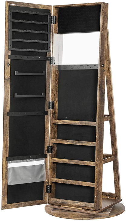 Nancy's Colpitts Sieradenspiegel - 360 Draaibaar - Afsluitbaar - Legplanken - Multifunctioneel - Vintage - Bruin - 54 x 54 x 161 cm