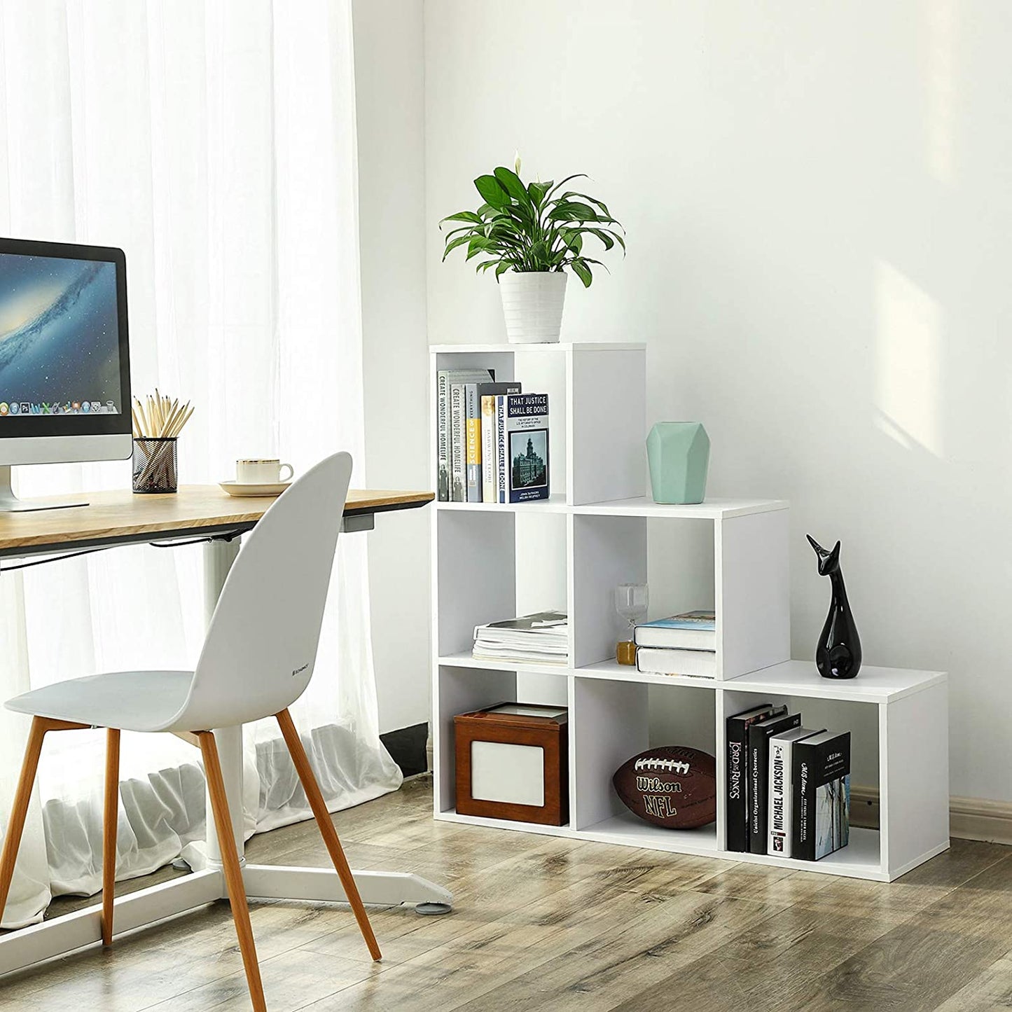 Nancy's Parzins Boekenkast - Vakkenkast - Opbergkast - 6 Vakken - Wit - ± 100 x 30 x 100 cm