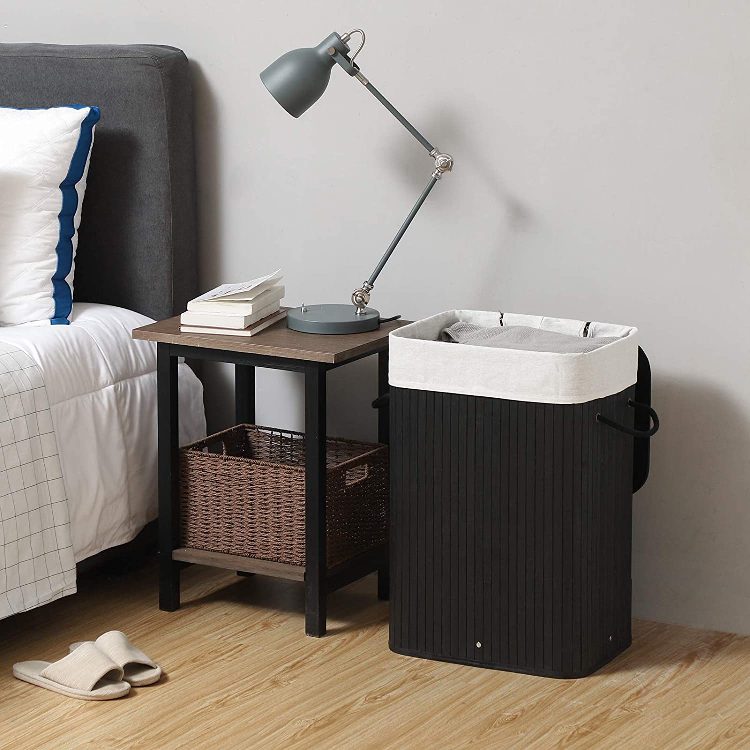 Nancy's Vermoim Wasmand - Wasbox - Uitneembare Waszak - Zwart - Bamboe - 72 Liter