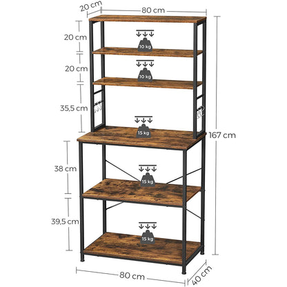 Nancy's Berthoud Keukenkast - Keukenrek - 6 Haken - Metaal - Industrieel - Bruin - Zwart - 80 x 40 x 167 cm