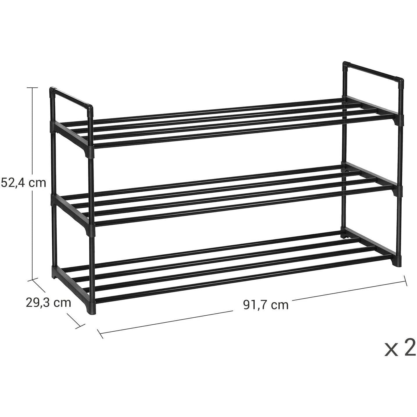 Nancy's Plano Schoenenrekken - Set Van 2 - Schoenen Organizer - 24-30 Paar Schoenen - Stapelbaar - Zwart - Staal - ± 90 x 30 x 50 cm