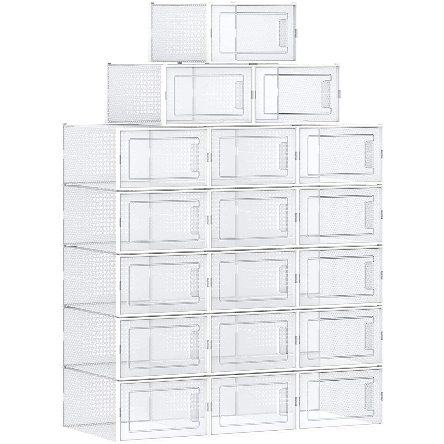 Nancy's Schoenendozen - 18 Opbergdozen - Opvouwbaar en stapelbaar - Maat 44 - Transparant-wit - 31 x 24,5 x 17,5 cm