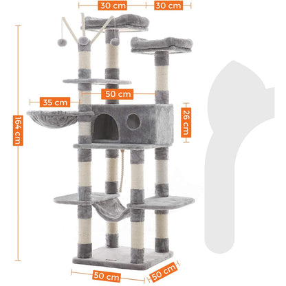 Nancy's Grassie Kattenboom - Krabpaal - Hangmat - Kattengrot - 6 Niveaus - Grijs - Beigee - 50 x 50 x 164 cm