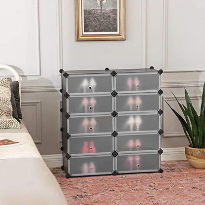 Nancy's 10 Shoe Boxes - Étagère à chaussures en plastique - Étagère de rangement - Armoire - Noir - 40 x 30 x 17 cm par compartiment