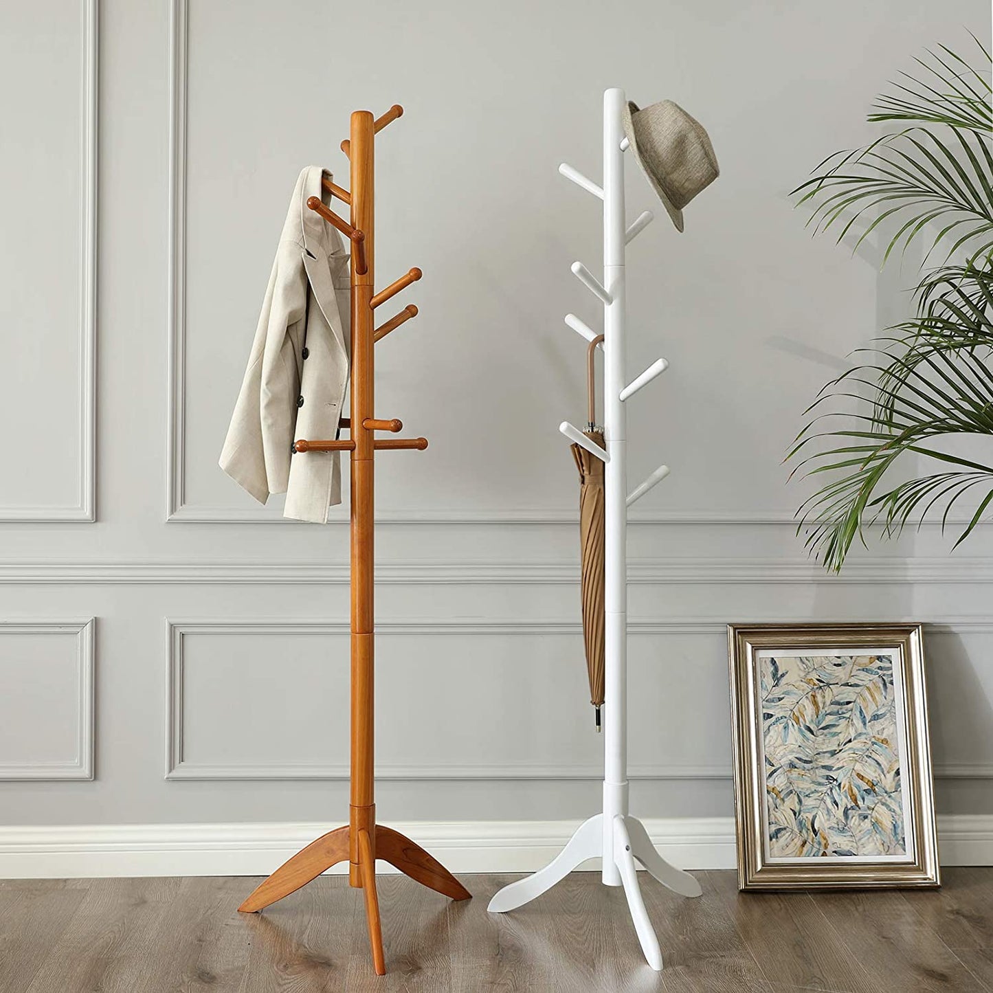 Nancy's Cazaville Kapstok - Boomvormig - Vrijstaand - 8 Haken - Massief Hout - Rubberhout - Wit - ‎57 x 57 x 177 cm